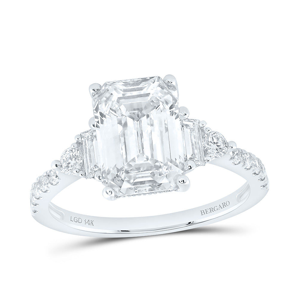 14K Yellow Or White Gold 3 1/2 Cttw Lab Grown Diamond 3 Cttw Center Emerald Engagement Ring