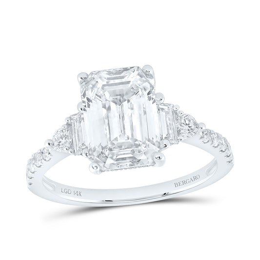 14K Yellow Or White Gold 3 1/2 Cttw Lab Grown Diamond 3 Cttw Center Emerald Engagement Ring