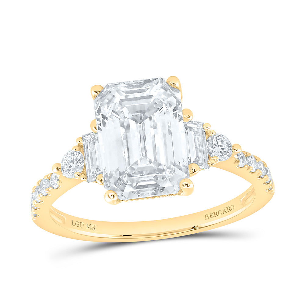14K Yellow Or White Gold 3 1/2 Cttw Lab Grown Diamond 3 Cttw Center Emerald Engagement Ring