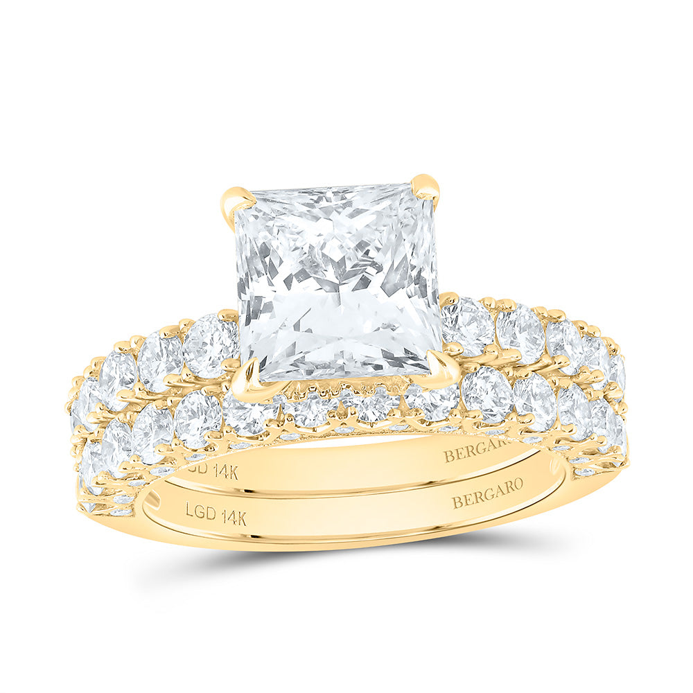 14K Yellow Or White Gold 5 Cttw Lab Grown Diamond 3 Cttw Center Princess Bridal Set