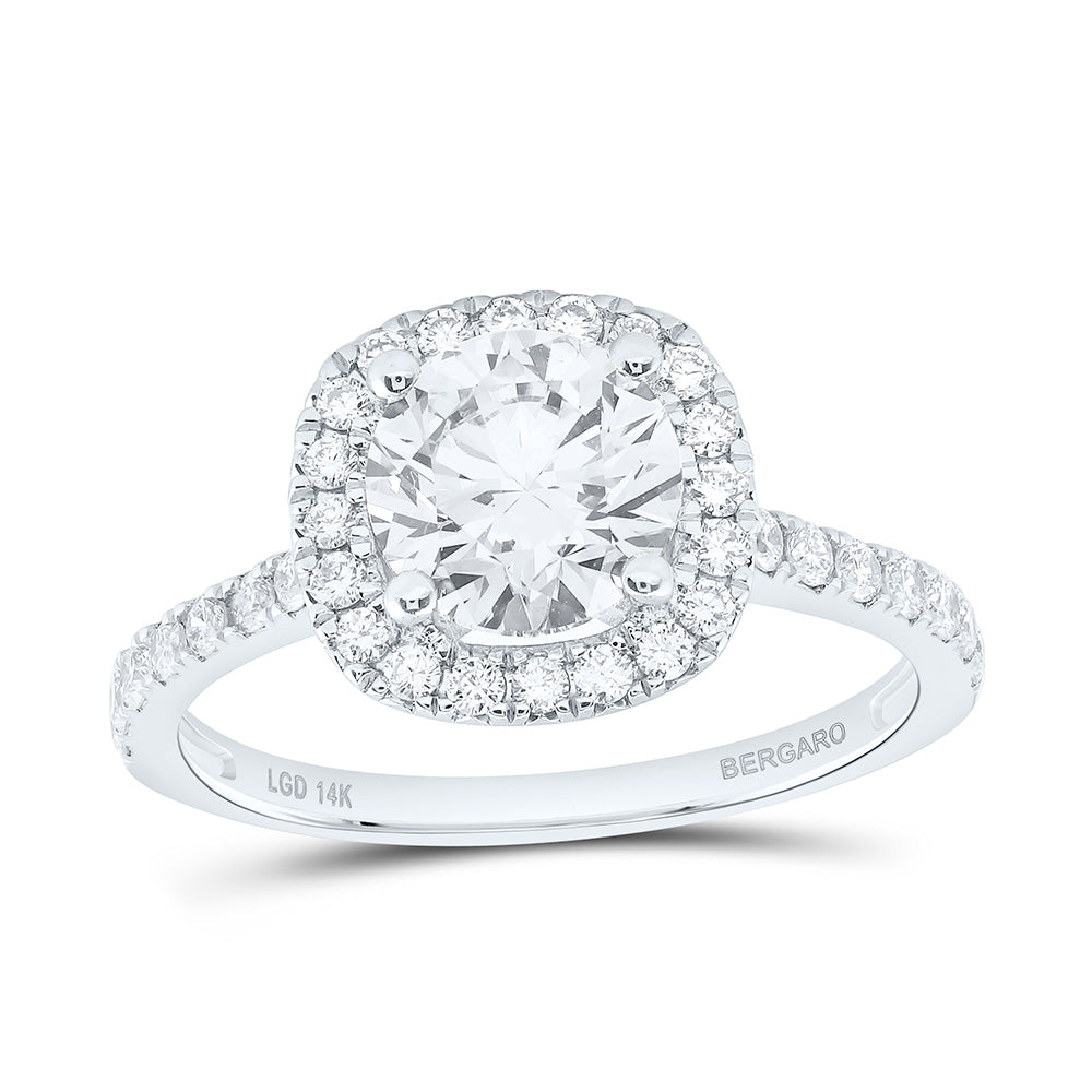 14K Yellow Or White Gold 2 Cttw Lab Grown Diamond  1 1/2 Cttw Center Round Cushion Engagement Ring