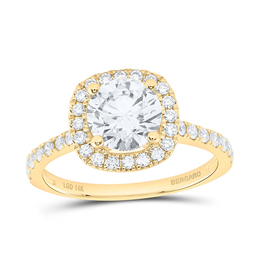 14K Yellow Or White Gold 2 Cttw Lab Grown Diamond  1 1/2 Cttw Center Round Cushion Engagement Ring