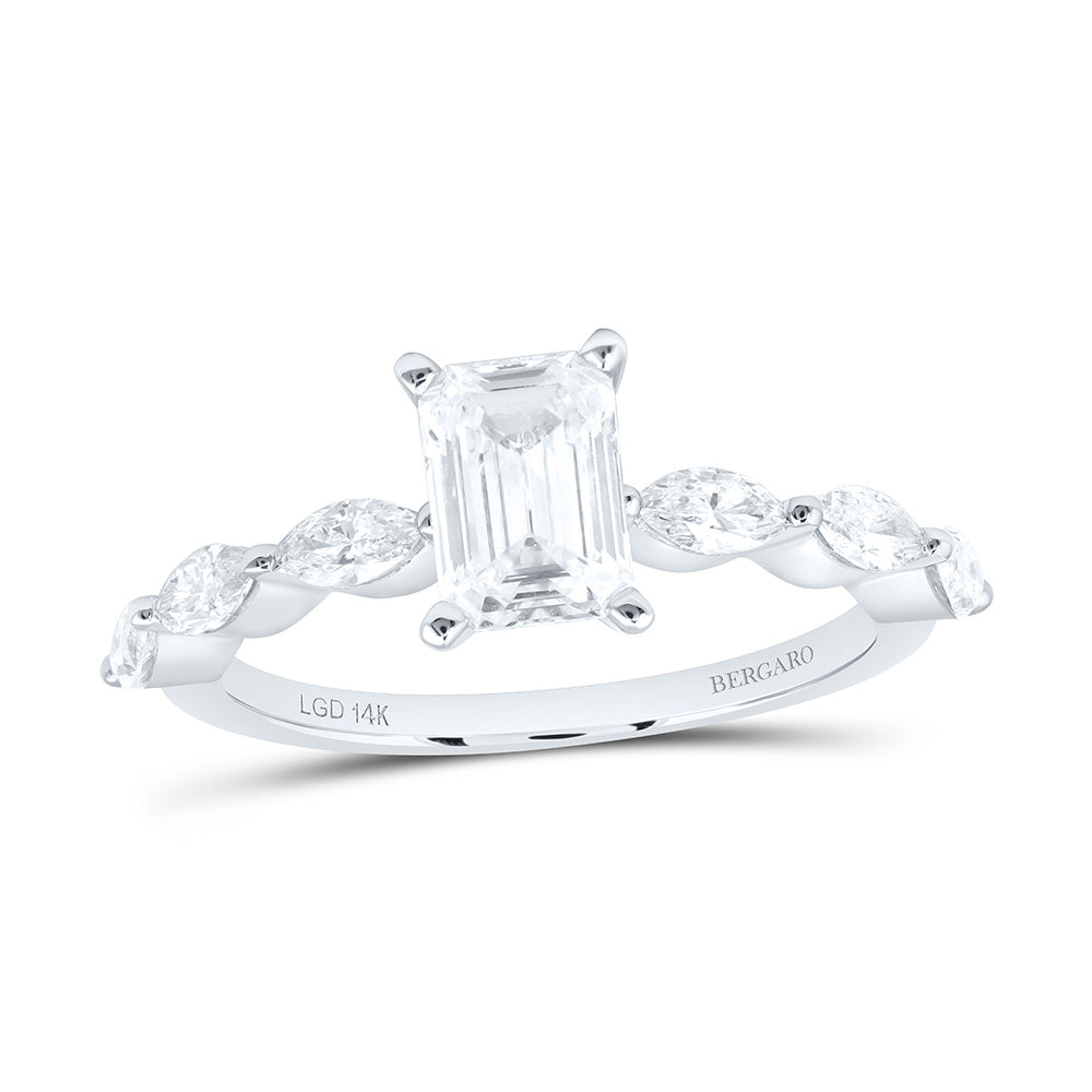 14K Yellow Or White Gold 1 5/8 Cttw Lab Grown Diamond 1 Cttw Center Emerald Engagement Ring