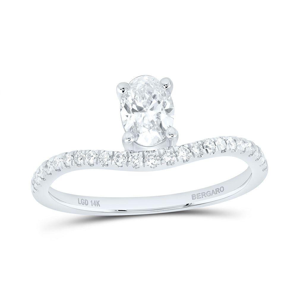 14K Yellow Or White Gold 3/4 Cttw Lab Grown Diamond, 1/2 Cttw Center Oval Engagement Ring