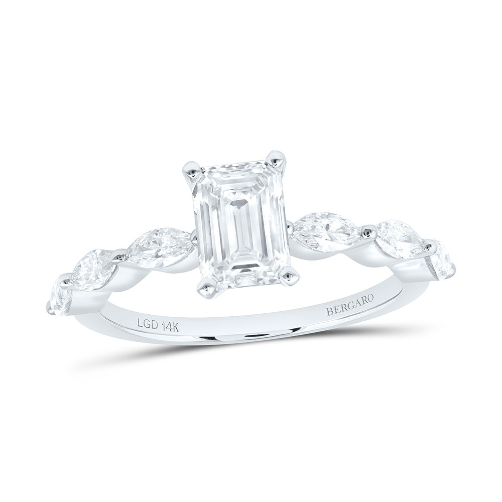 14K Yellow Or White Gold 2 Cttw Lab Grown Diamond 1 1/2 Cttw Center Emerald Engagement Ring