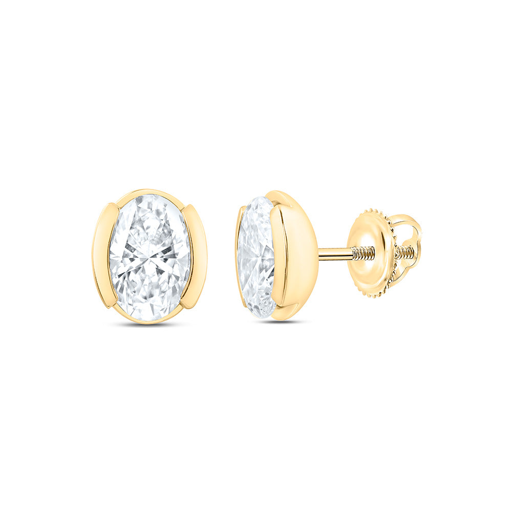 14K Yellow Or White Gold 2 Cttw Lab Grown Diamond Fashion Oval Bezel Earring