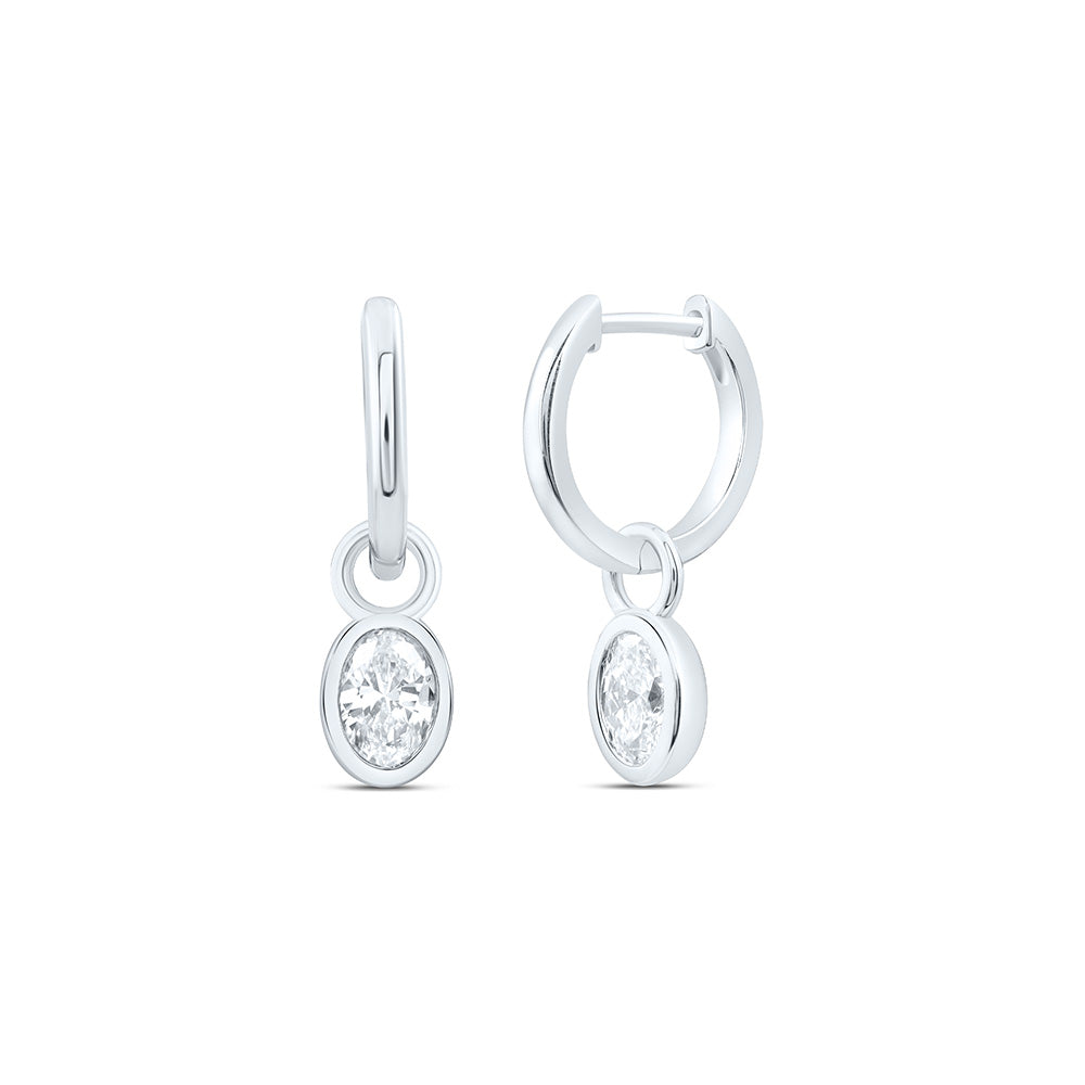 14K Yellow Or White Gold 1 Cttw Lab Grown Diamond Fashion Oval Dangling Bezel Earring