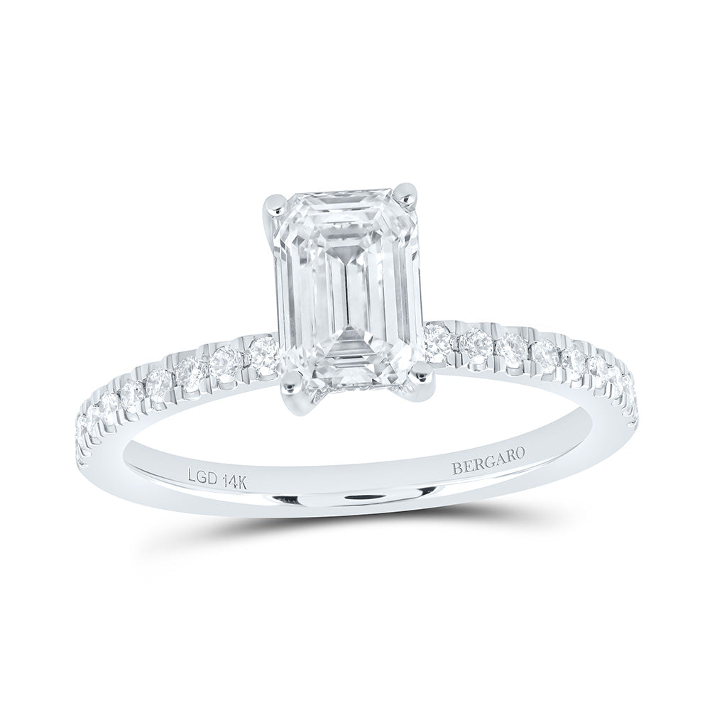 14K Yellow Or White Gold 1 1/3 Cttw Lab Grown Diamond 1 Cttw Center Emerald Engagement Ring