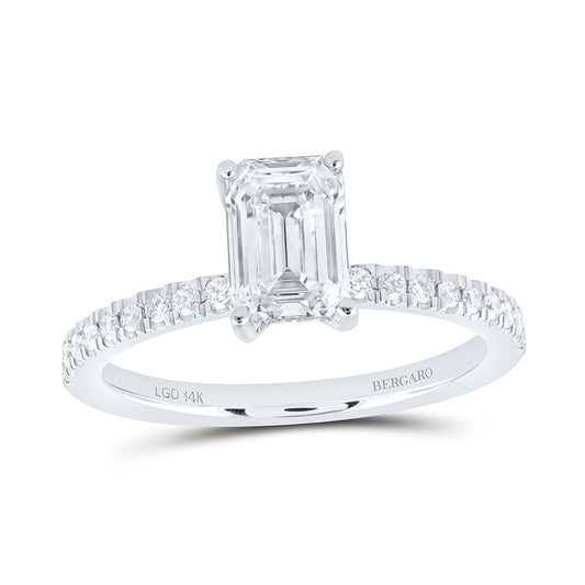 14K Yellow Or White Gold 1 1/3 Cttw Lab Grown Diamond 1 Cttw Center Emerald Engagement Ring