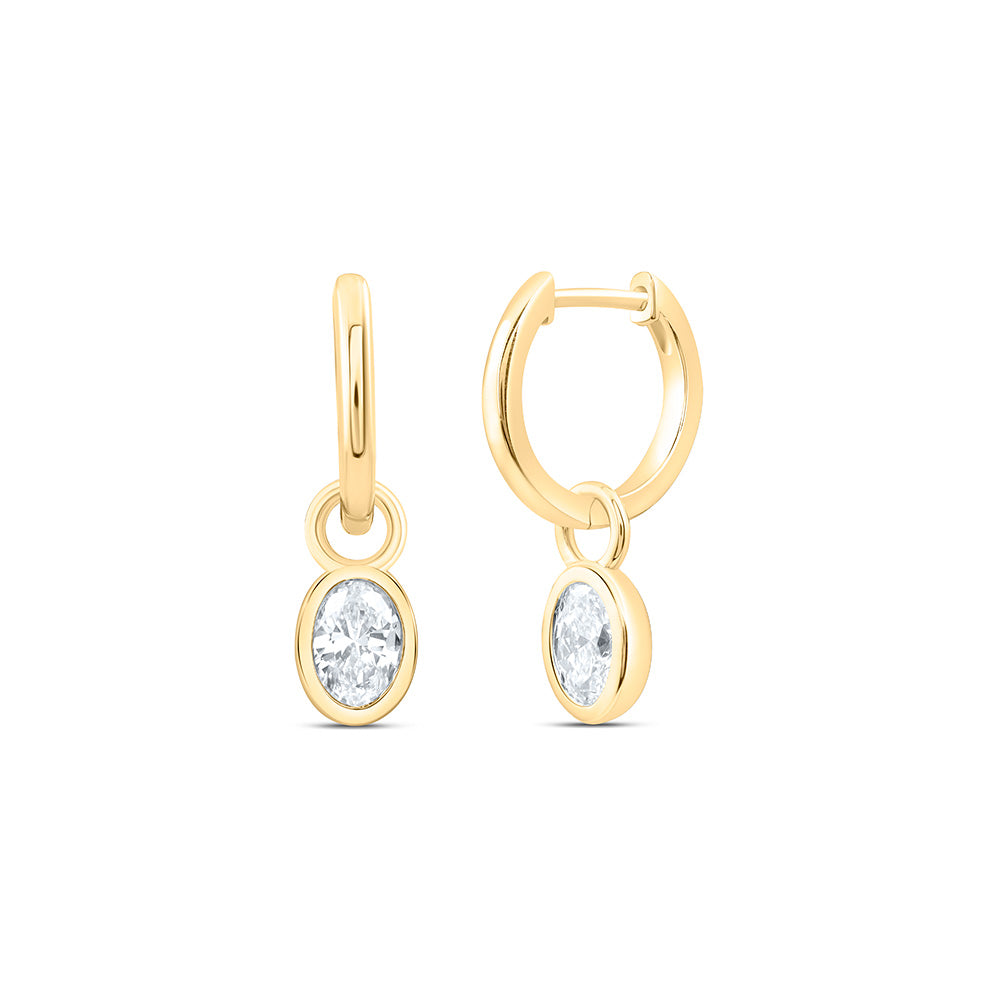14K Yellow Or White Gold 1 Cttw Lab Grown Diamond Fashion Oval Dangling Bezel Earring