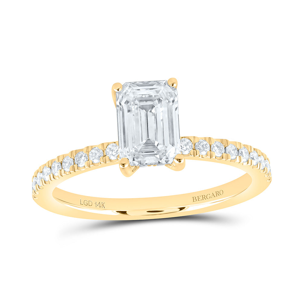 14K Yellow Or White Gold 1 1/3 Cttw Lab Grown Diamond 1 Cttw Center Emerald Engagement Ring