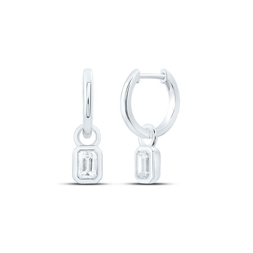 14K Yellow Or White Gold 1 Cttw Lab Grown Diamond Fashion Emerald Dangling Bezel Earring
