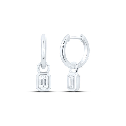 14K Yellow Or White Gold 1 Cttw Lab Grown Diamond Fashion Emerald Dangling Bezel Earring