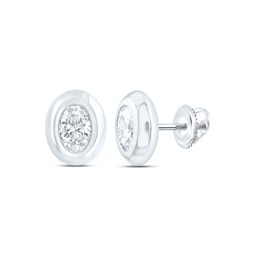 14K Yellow Or White Gold 1 Cttw Lab Grown Diamond Fashion Oval Bezel Earring