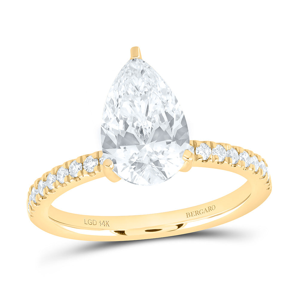 14K Yellow Or White Gold 2 3/8 Cttw Lab Grown Diamond 2 Cttw Center Pear Engagement Ring