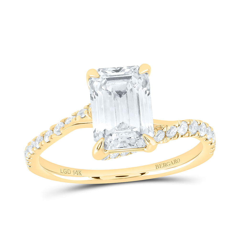 14K Yellow Or White Gold 2 3/8 Cttw Lab Grown Diamond 2 Cttw Center Emerald Engagement Ring