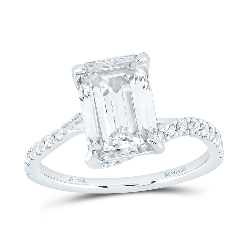 14K Yellow Or White Gold 3 3/8 Cttw Lab Grown Diamond 3 Cttw Center Emerald Engagement Ring