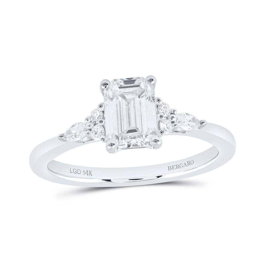 14K Yellow Or White Gold 1 1/5 Cttw Lab Grown Diamond 1 Cttw Center Emerald Engagement Ring