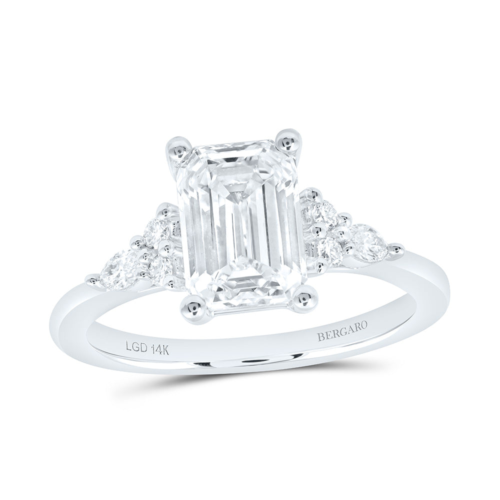 14K Yellow Or White Gold 2 1/5 Cttw Lab Grown Diamond 2 Cttw Center Emerald Engagement Ring