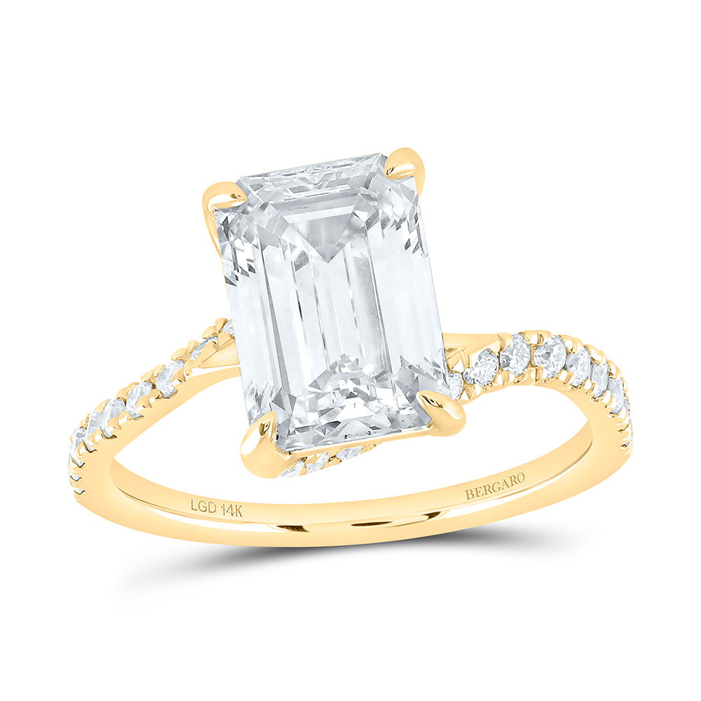 14K Yellow Or White Gold 3 3/8 Cttw Lab Grown Diamond 3 Cttw Center Emerald Engagement Ring