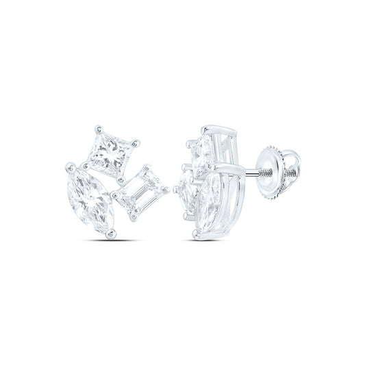 14K Yellow Or White Gold 2 Cttw Lab Grown Diamond Fashion 3 Stone Earring