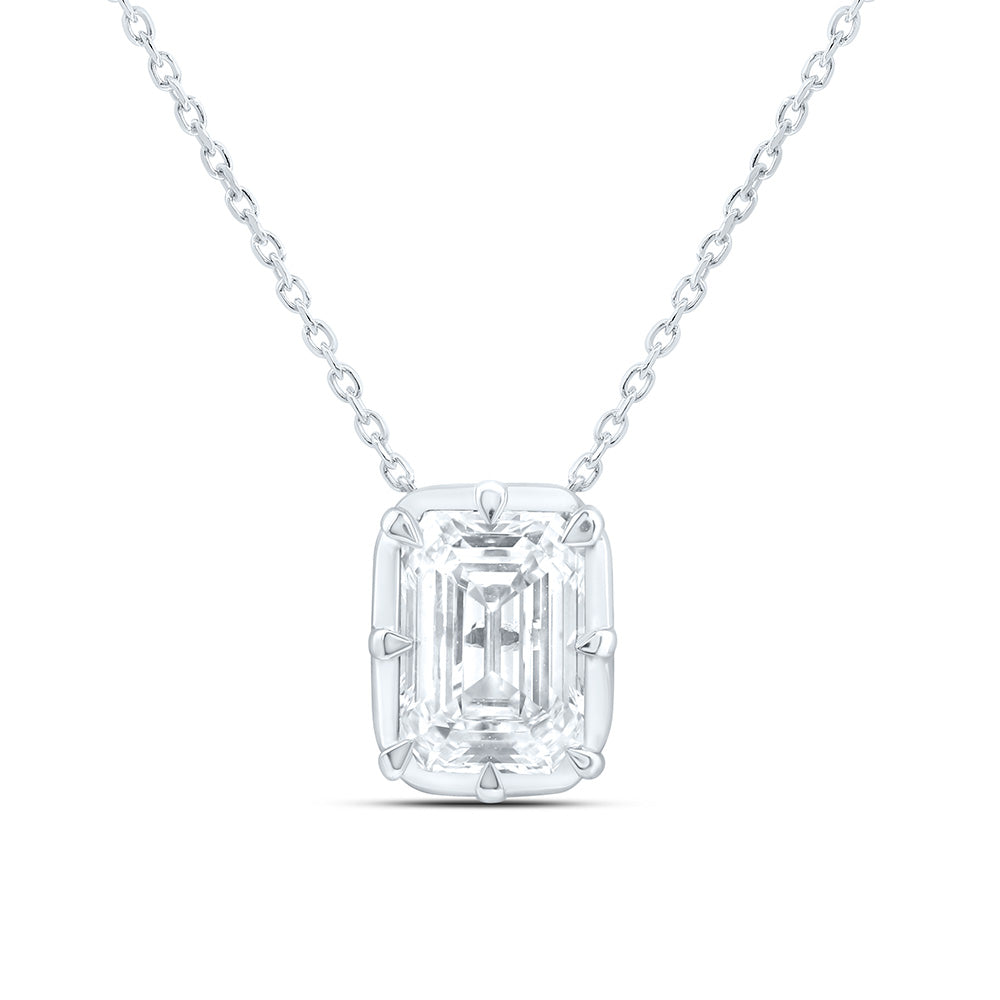 14K Yellow Or White Gold 1 Cttw Lab Grown Diamond Fashion Emerald Necklace (18 Inch)