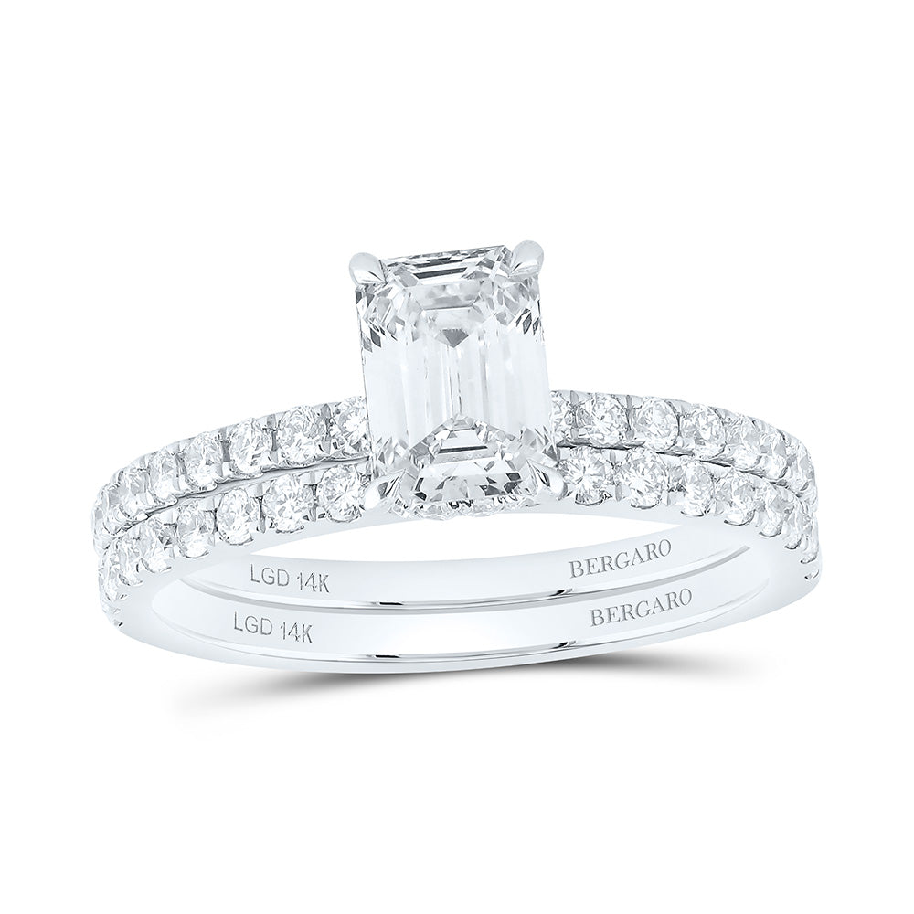 14K Yellow Or White Gold 1 3/4 Cttw Lab Grown Diamond 1 Cttw Center Emerald Bridal Set