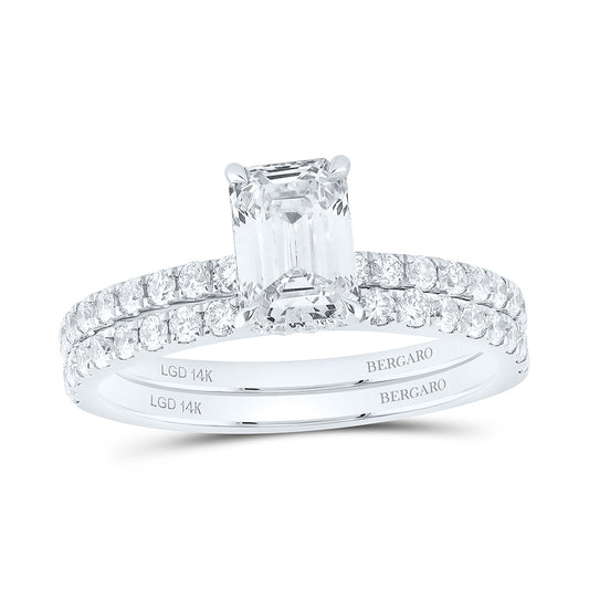 14K Yellow Or White Gold 1 3/4 Cttw Lab Grown Diamond 1 Cttw Center Emerald Bridal Set