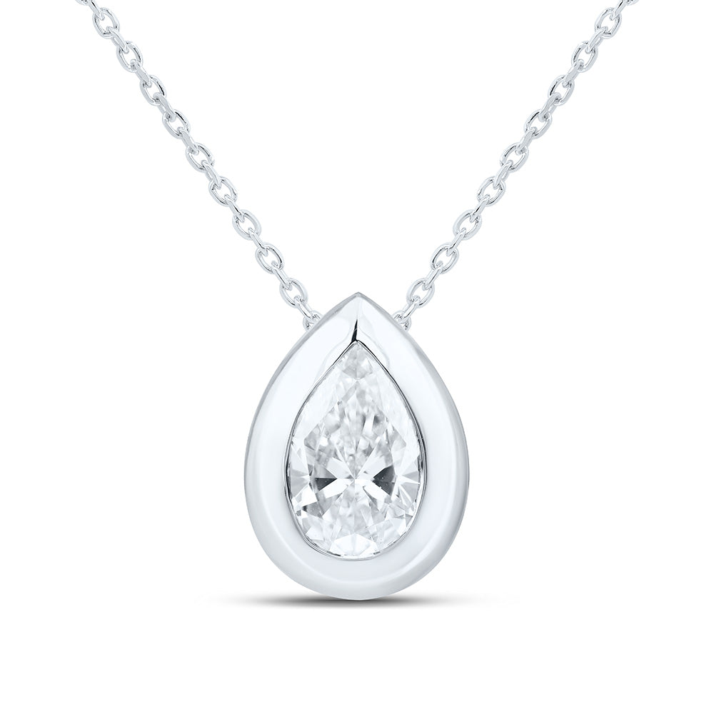 14K Yellow Or White Gold 1 Cttw Lab Grown Diamond Fashion Pear Bezel Pendant