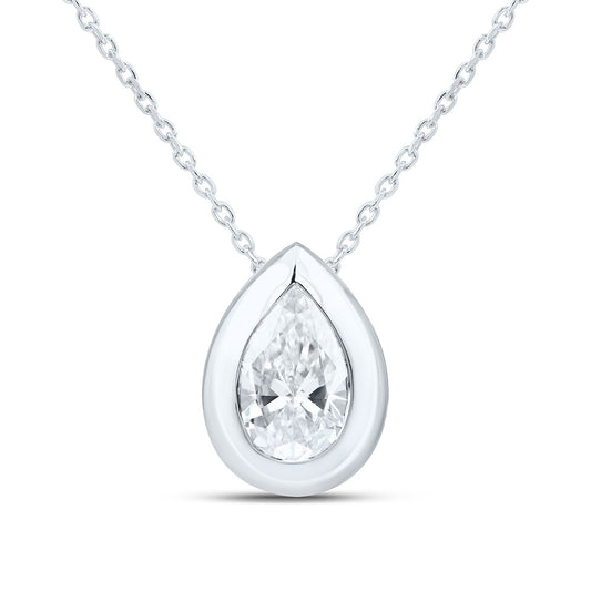 14K Yellow Or White Gold 1 Cttw Lab Grown Diamond Fashion Pear Bezel Pendant