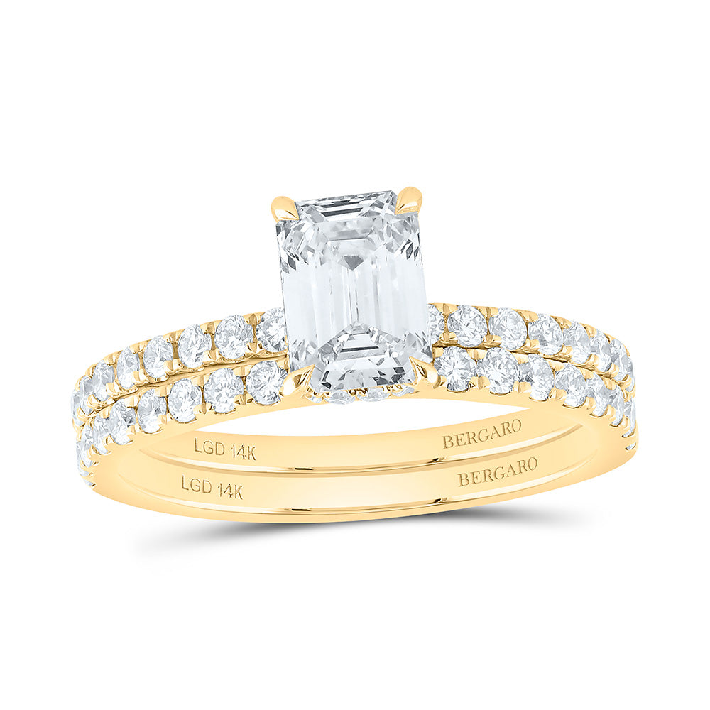 14K Yellow Or White Gold 1 3/4 Cttw Lab Grown Diamond 1 Cttw Center Emerald Bridal Set