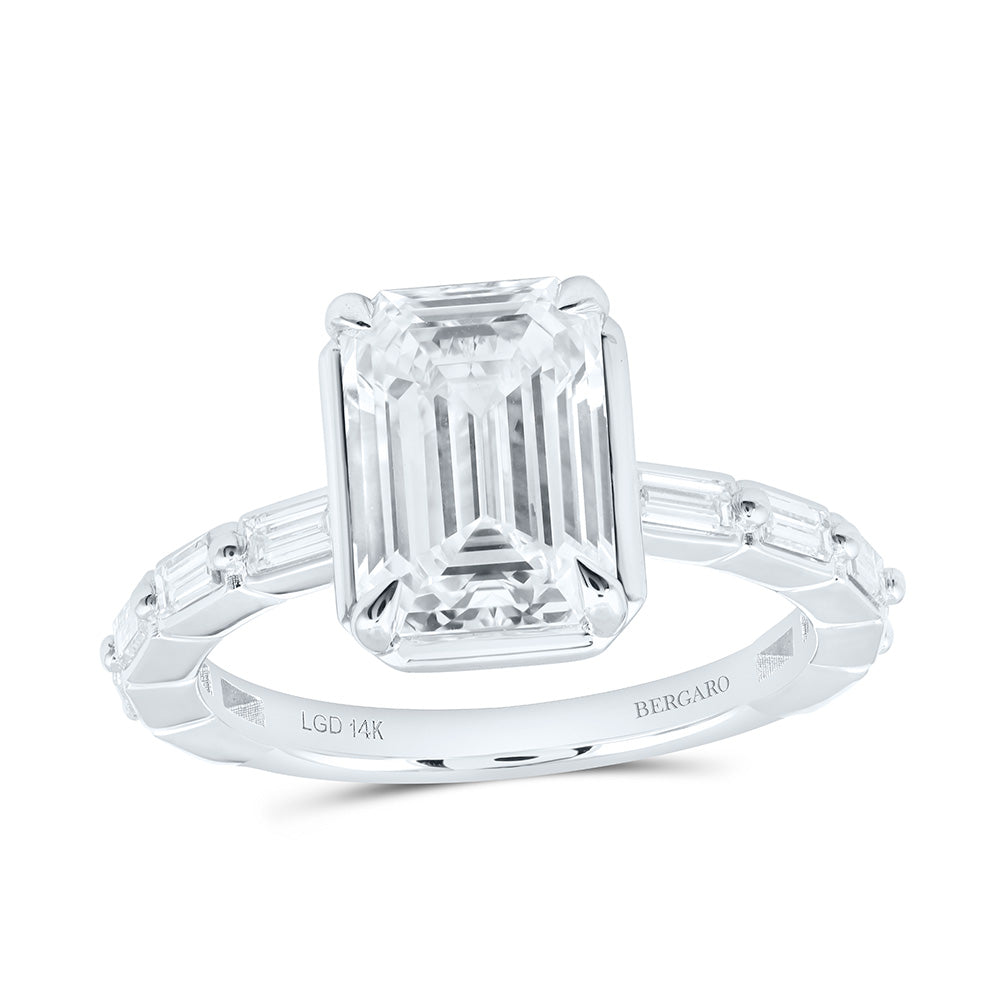 14K Yellow Or White Gold 3 1/2 Cttw Lab Grown Diamond 3 Cttw Center Emerald Engagement Ring