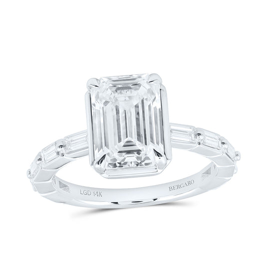 14K Yellow Or White Gold 3 1/2 Cttw Lab Grown Diamond 3 Cttw Center Emerald Engagement Ring