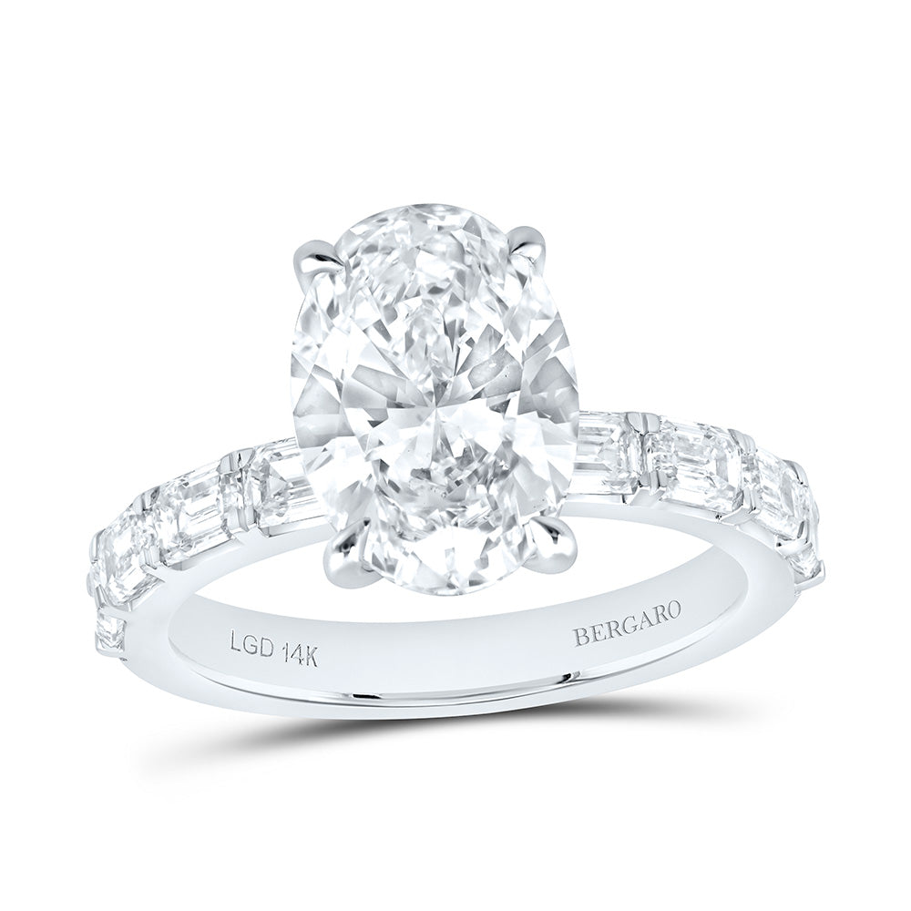 14K Yellow Or White Gold 4 1/4 Cttw Lab Grown Diamond 3 Cttw Center Oval Engagement Ring