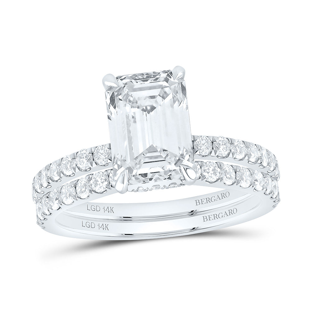14K Yellow Or White Gold 2 3/4 Cttw Lab Grown Diamond 2 Cttw Center Emerald Bridal Set