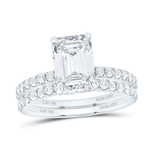 14K Yellow Or White Gold 2 3/4 Cttw Lab Grown Diamond 2 Cttw Center Emerald Bridal Set