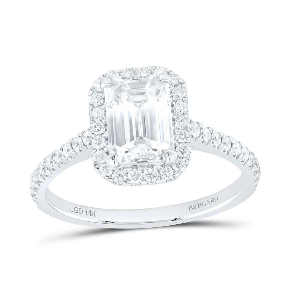 14K Yellow Or White Gold 1 7/8 Cttw Lab Grown Diamond 1 1/2 Cttw Center Emerald Engagement Ring