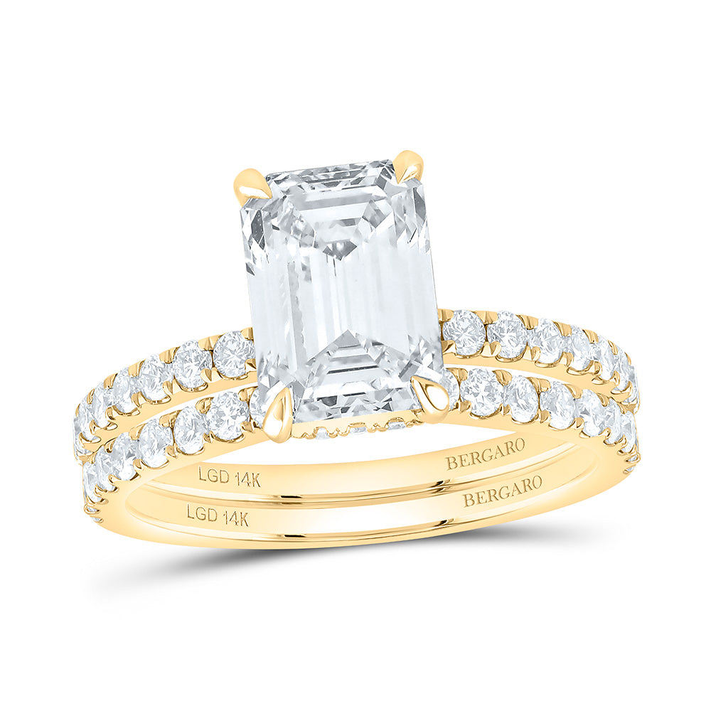14K Yellow Or White Gold 2 3/4 Cttw Lab Grown Diamond 2 Cttw Center Emerald Bridal Set