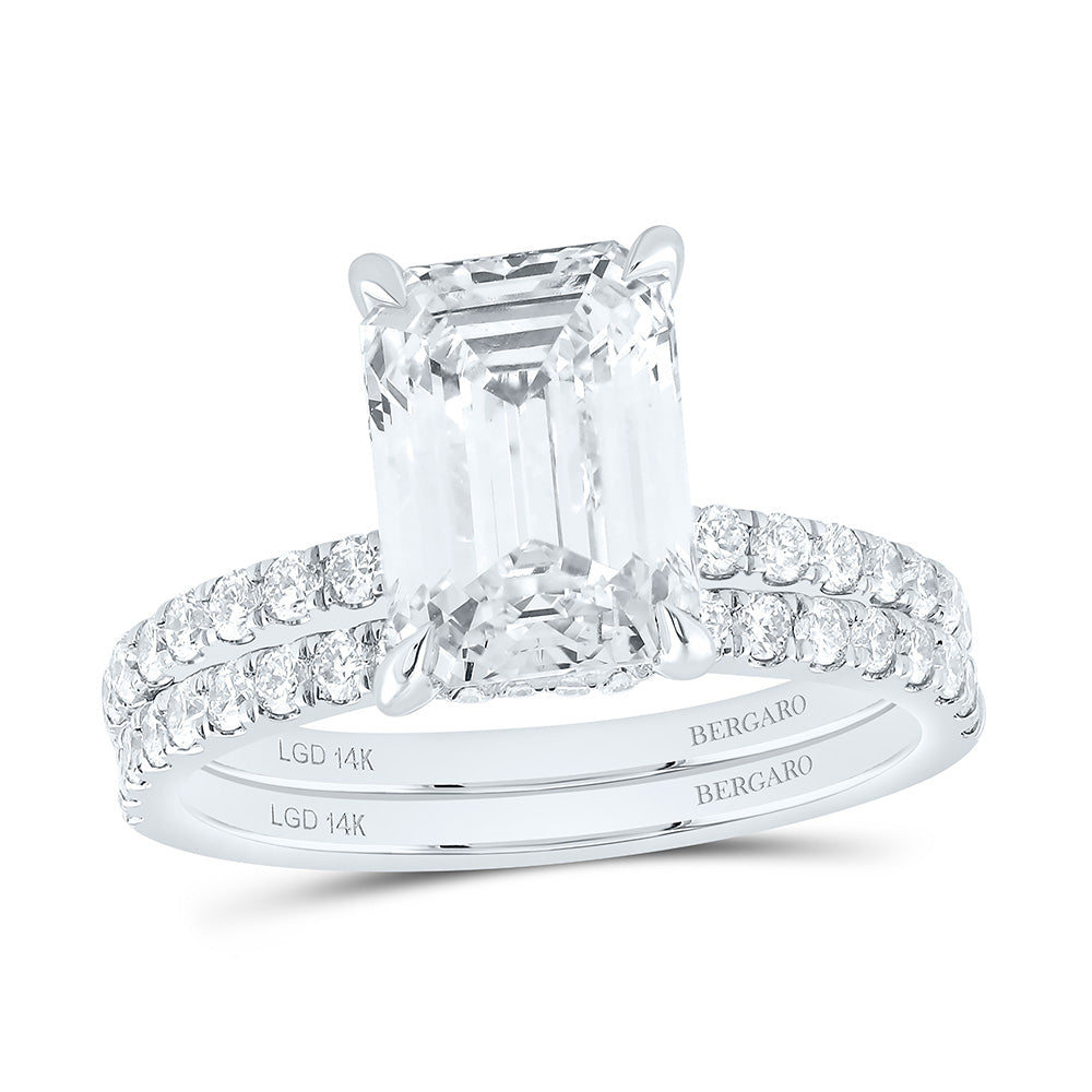 14K Yellow Or White Gold 3 7/8 Cttw Lab Grown Diamond 3 Cttw Center Emerald Bridal Set