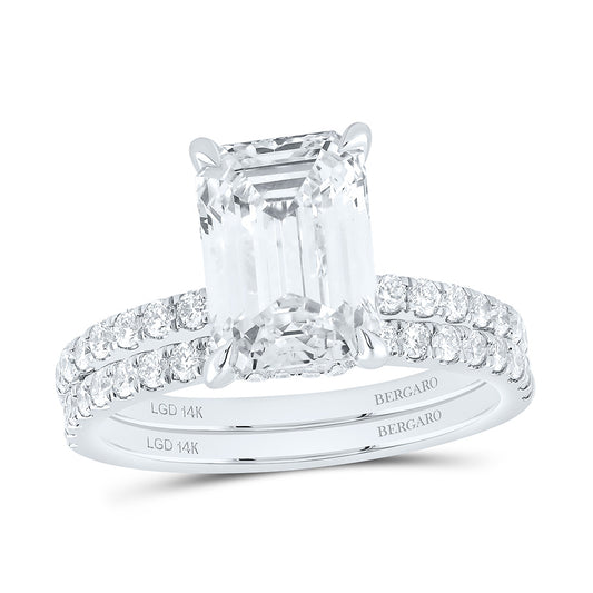 14K Yellow Or White Gold 3 7/8 Cttw Lab Grown Diamond 3 Cttw Center Emerald Bridal Set