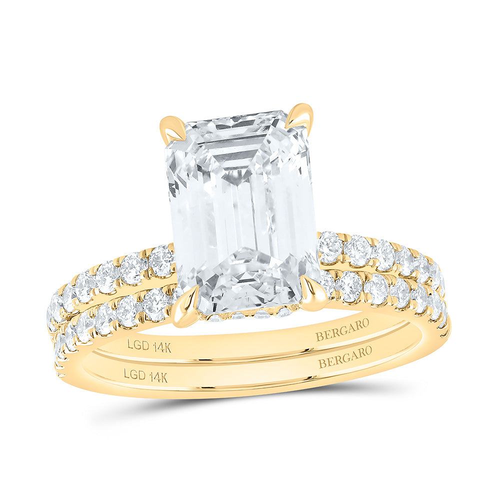14K Yellow Or White Gold 3 7/8 Cttw Lab Grown Diamond 3 Cttw Center Emerald Bridal Set