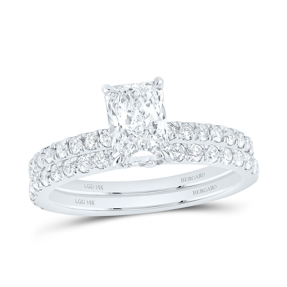 14K Yellow Or White Gold 1 3/4 Cttw Lab Grown Diamond 1 Cttw Center Radiant Bridal Set