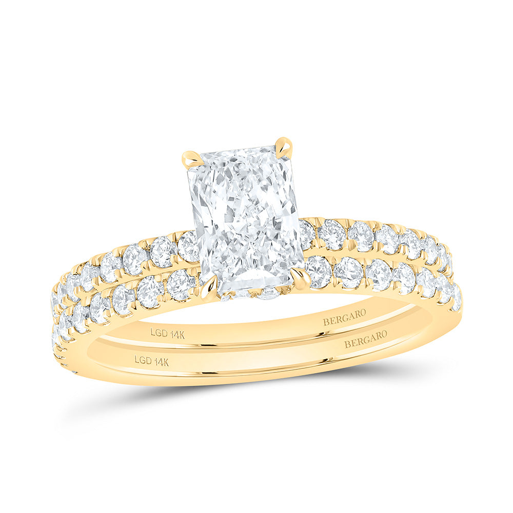 14K Yellow Or White Gold 1 3/4 Cttw Lab Grown Diamond 1 Cttw Center Radiant Bridal Set