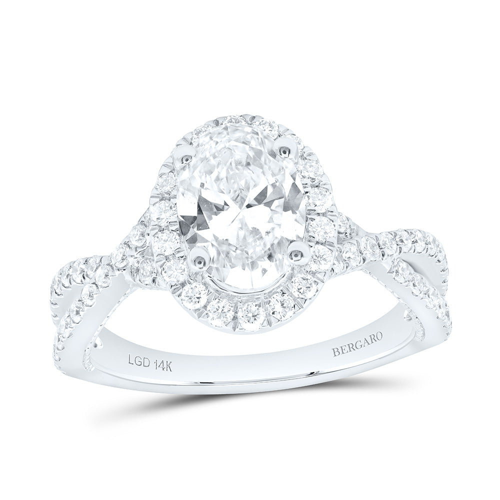 14K Yellow Or White Gold 2 1/5 Cttw Lab Grown Diamond 1 1/2 Cttw Center Oval Single Halo Engagement Ring