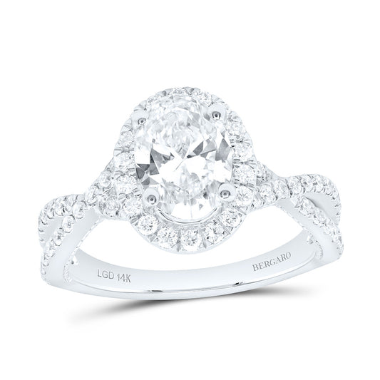 14K Yellow Or White Gold 2 1/5 Cttw Lab Grown Diamond 1 1/2 Cttw Center Oval Single Halo Engagement Ring