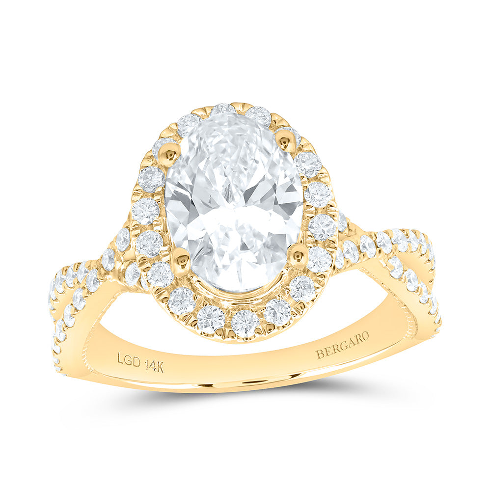 14K Yellow Or White Gold 2 3/4 Cttw Lab Grown Diamond 2 Cttw Center Oval Single Halo Engagement Ring