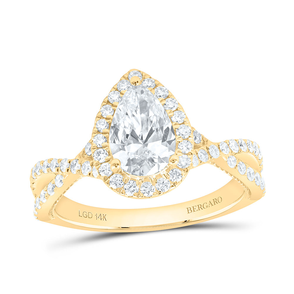 14K Yellow Or White Gold 1 5/8 Cttw Lab Grown Diamond 1 Cttw Center Pear Single Halo Engagement Ring
