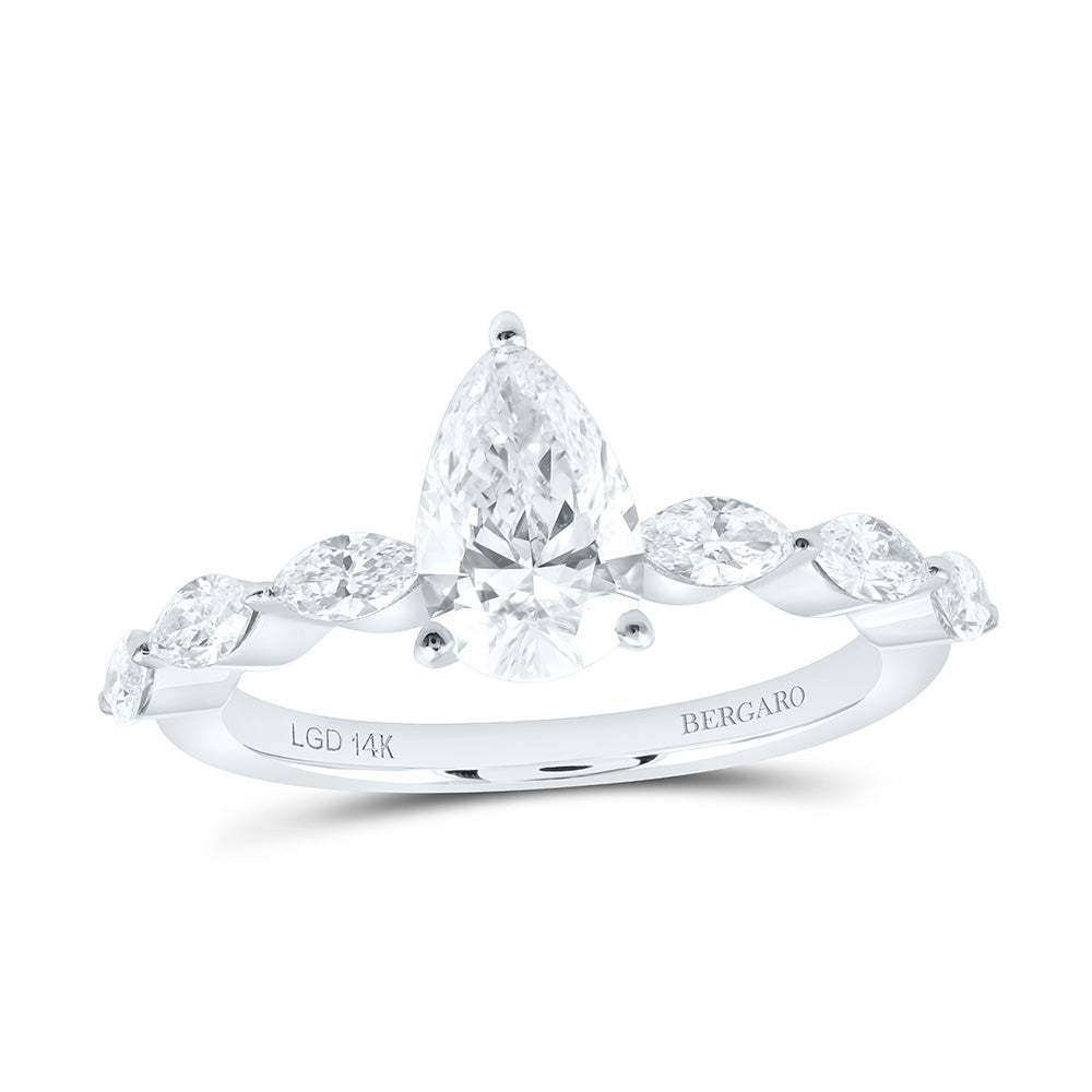 14K Yellow Or White Gold 1 1/2 Cttw Lab Grown Diamond 1 Cttw Center Pear Engagement Ring