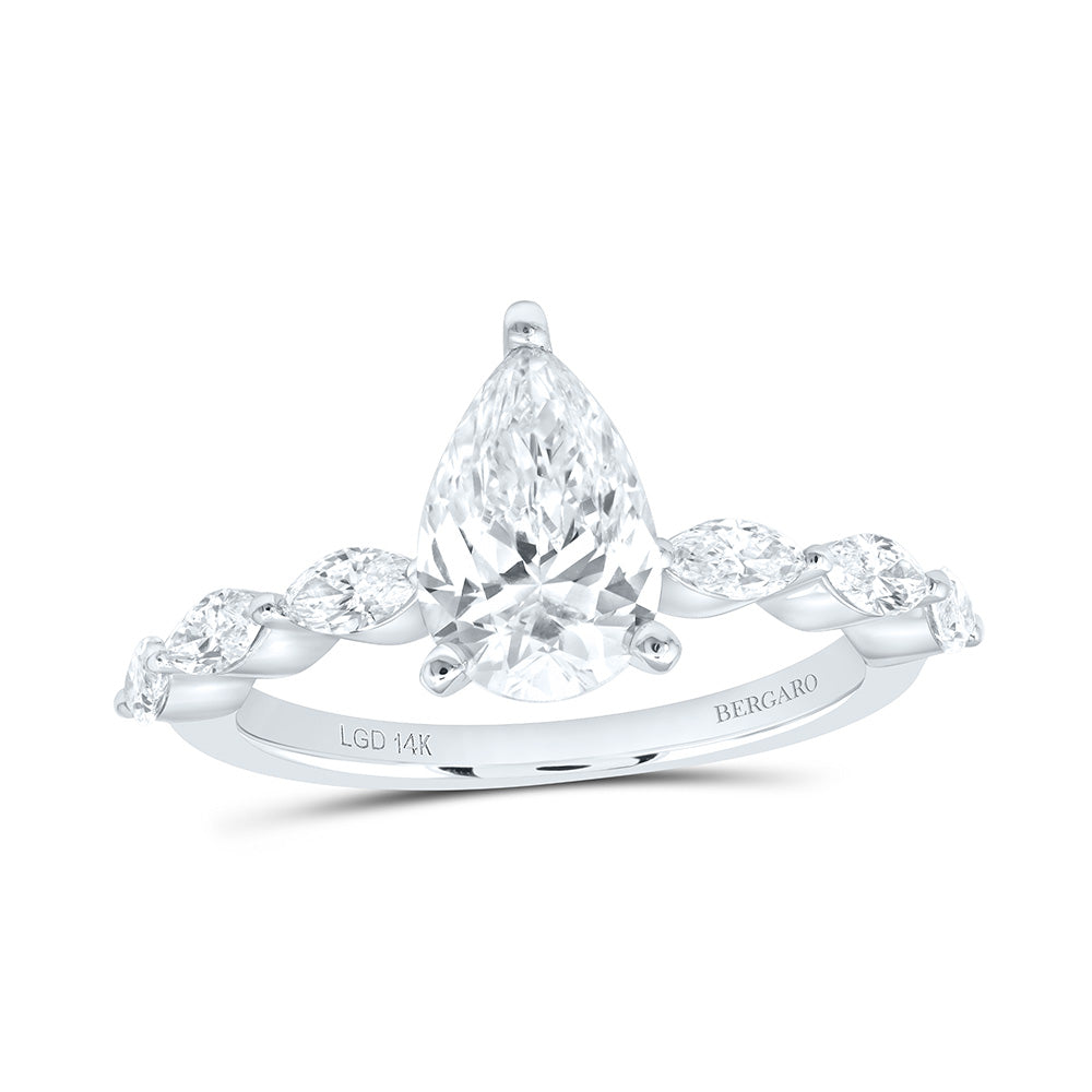 14K Yellow Or White Gold 2 Cttw Lab Grown Diamond 1 5/8 Cttw Center Pear Engagement Ring