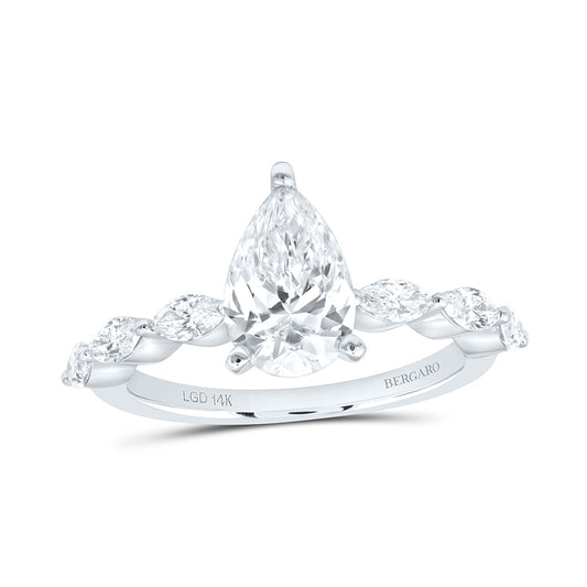 14K Yellow Or White Gold 2 Cttw Lab Grown Diamond 1 5/8 Cttw Center Pear Engagement Ring